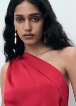 Asymmetrical satin dress with side