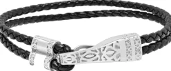 Black Leather Bracelet with Silver Clasp
