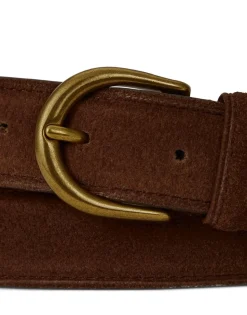 Brass-Buckle Suede Belt