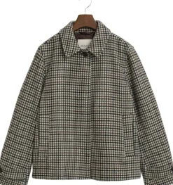 CHECKED SHORT WOOL BLEND CAR COAT
