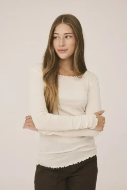 Cilla 14 Langærmede striktrøje med bølgende kant - 100% Merino uld