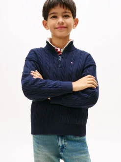 COTTON CABLE HALF ZIP SWEATER