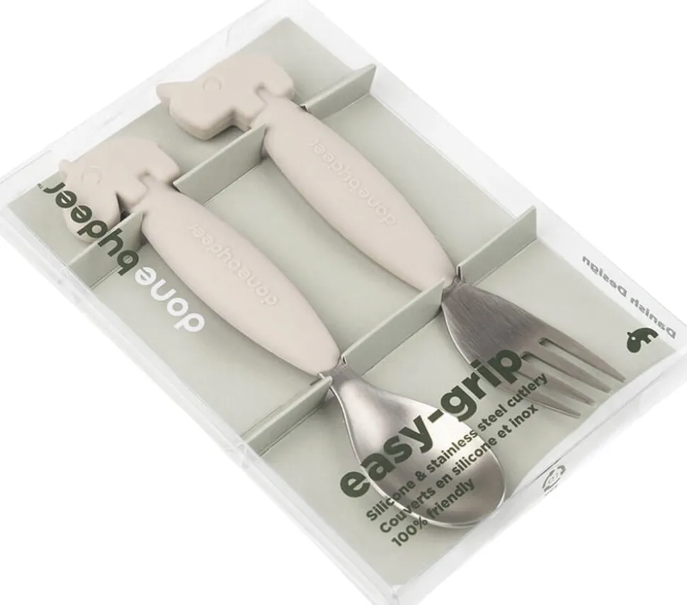 Easy-grip ske og gaffel sæt Deer friends Sand