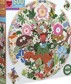 eeBoo - Rundt puslespil 500 brk - Woodland Creatures
