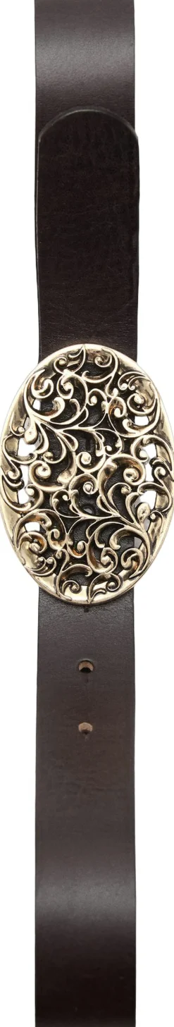 Engraved buckle leather belt