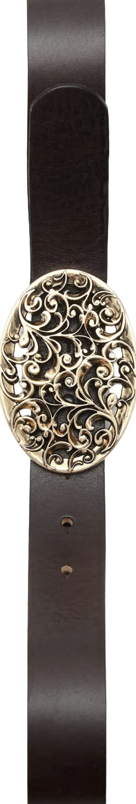 Engraved buckle leather belt