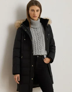 Faux-Fur-Trim Hooded Down Coat