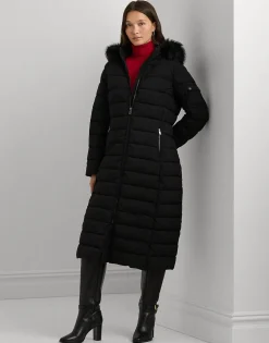 Faux-Fur-Trim Quilted Hooded Coat