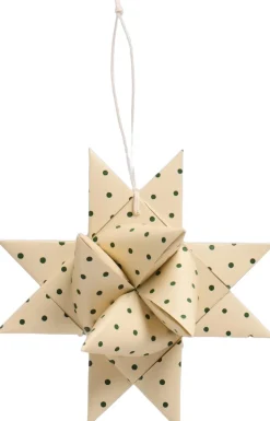 Flettet stjerne t/ophæng lille m/grønne prikker