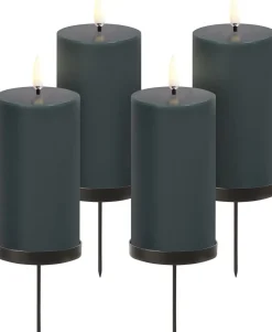 Giftbox w. spike, remote, LED pillar candle, Pine green, Smo