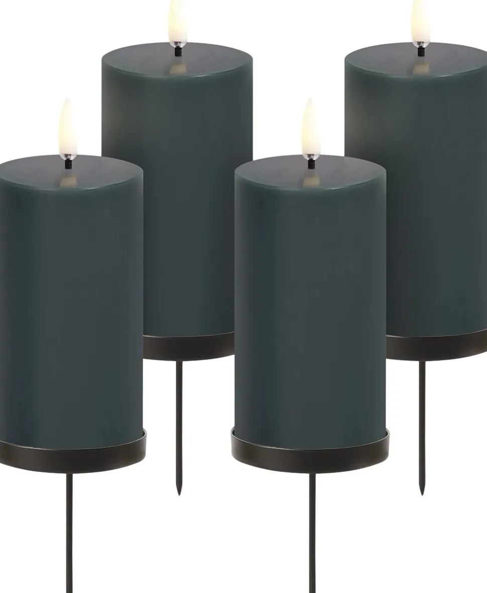 Giftbox w. spike, remote, LED pillar candle, Pine green, Smo
