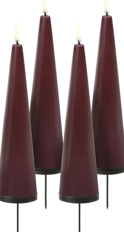 Giftbox w. spike, remote, LED cone candle, Wine red, Smooth,