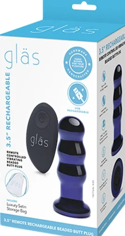 GLAS - RECHARGEABLE REMOTE CONTROLLED VIBRATING BEADED BUTTP