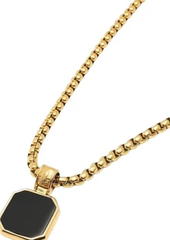 Gold Necklace with Square Onyx Pendant