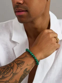 Green Malachite Healing Bracelet with Gold Lock