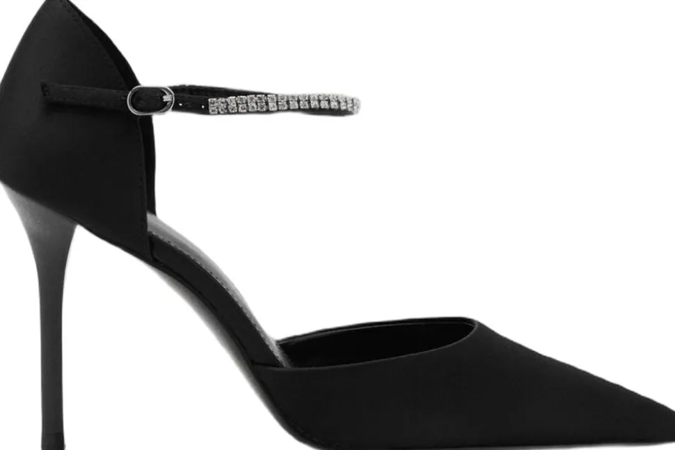 High heel shoe with rhinestone stra