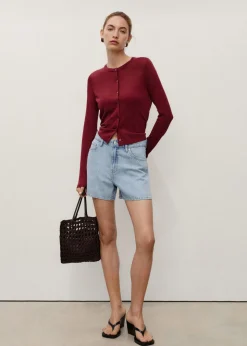 High-waisted straight denim shorts