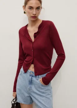 High-waisted straight denim shorts