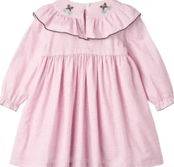 HOUNDSTOOTH FRILL DRESS W. EMBROIDERY