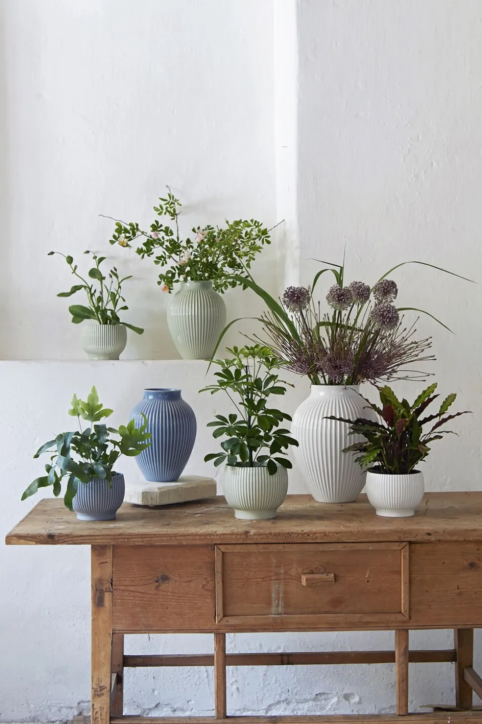 Knabstrup, vase, riller hvid, 12,5 cm