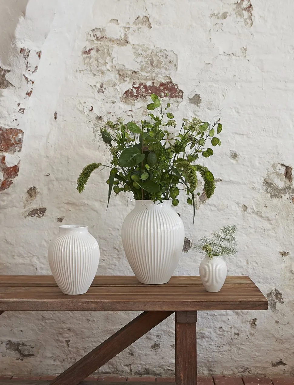 Knabstrup, vase, riller hvid, 12,5 cm