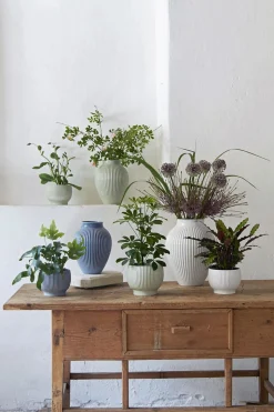 Knabstrup, vase, riller hvid, 20 cm