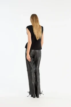 LACED LEATHER PANTS