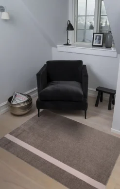 Løber, 130x90 cm, stripe vertical sand/dusty rosa