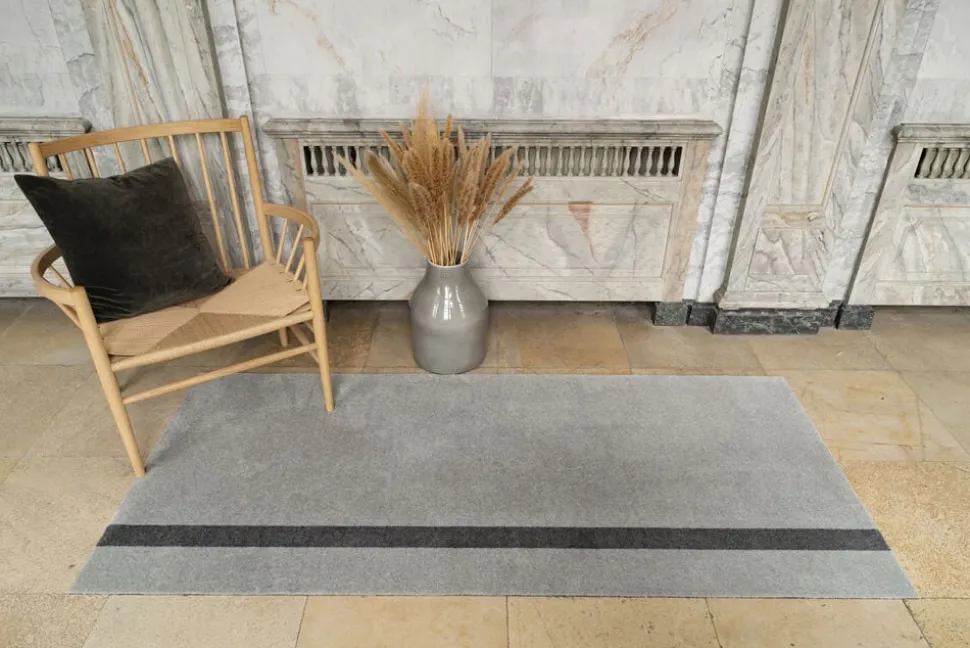 Løber, 90x200 cm, stripe vertical lysegrå/steelgrey