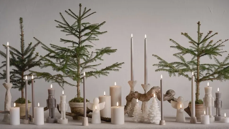 LED candle, Nutcracker, Oyster grey, Smooth, 7x21 cm