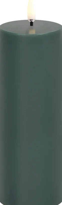 LED pillar candle, Pine green, Smooth, 5,8x15,2 cm