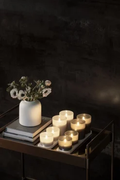 LED rechargeable glass candle, Grey, 9,2x10,2 cm