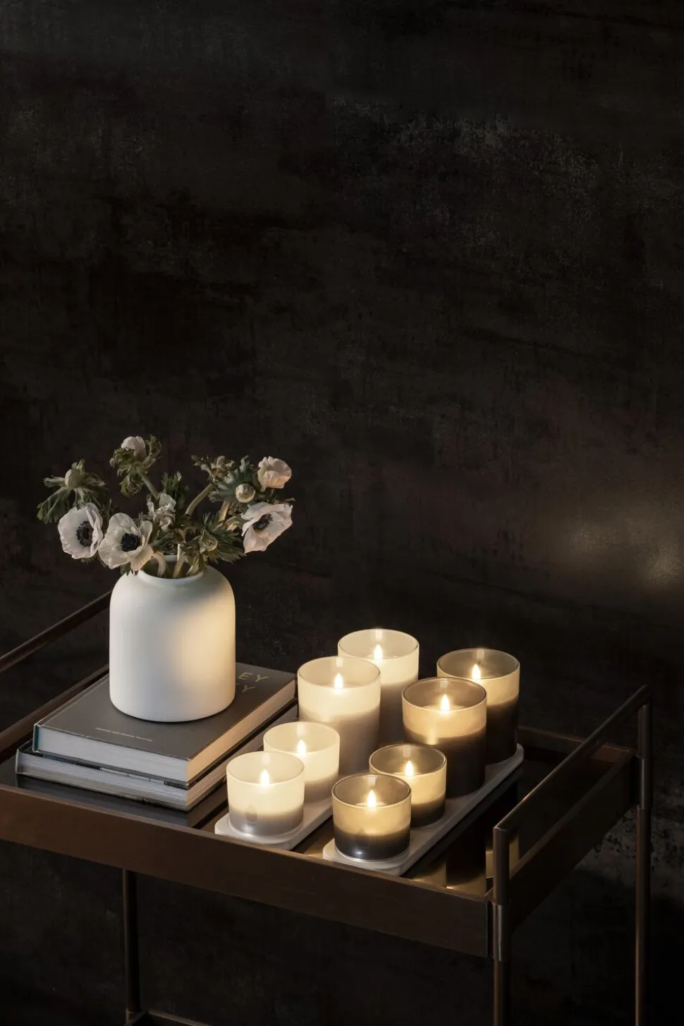 LED rechargeable glass candle, Grey, 9,2x10,2 cm