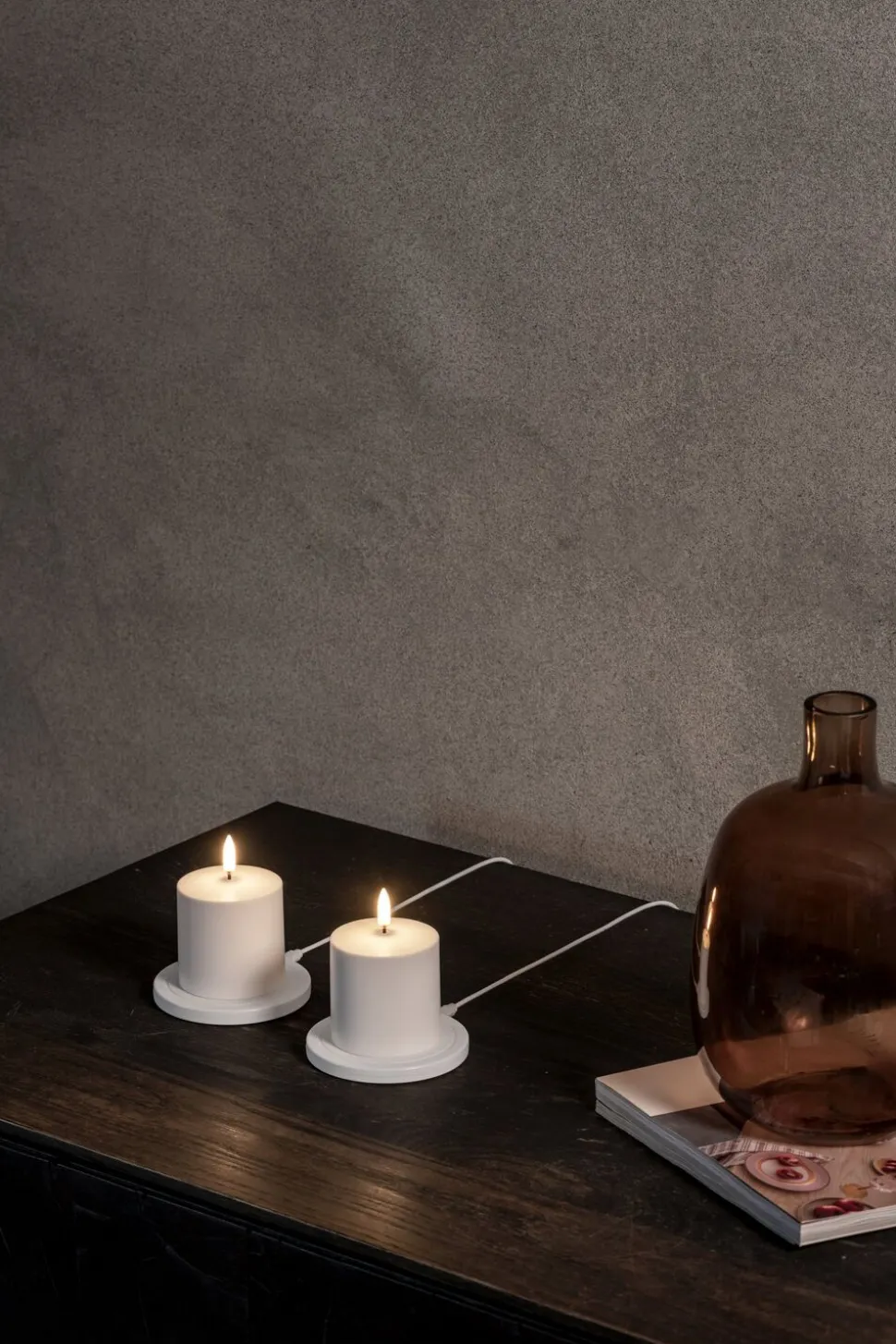 LED rechargeable pillar, White plain, 6,8x6,8 cm