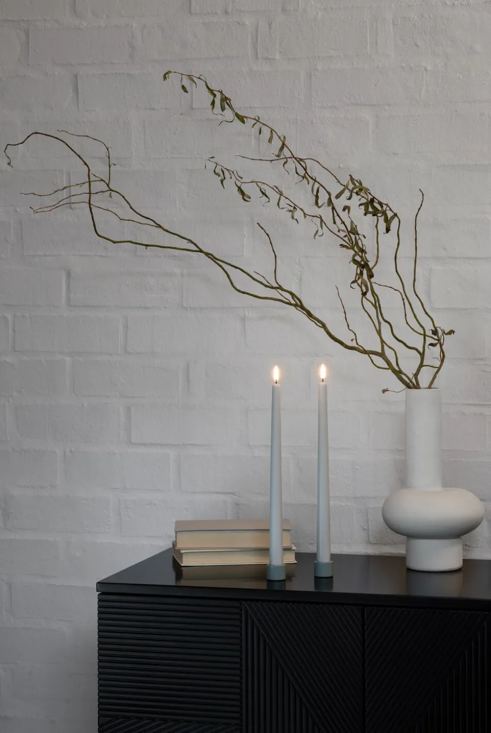 LED slim taper candle, Oyster Grey, Smooth, 2-pack, 2,3x32 c