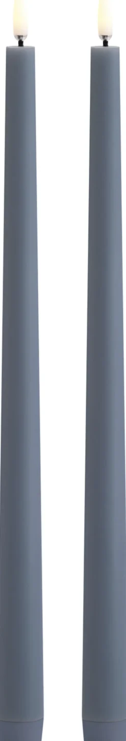 LED taper candle, Hazy blue, Smooth, 2,3x32 cm / 2-pack