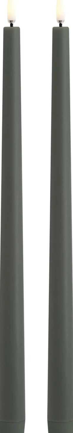 LED taper candle, Olive green, Smooth, 2,3x32 cm / 2-pack