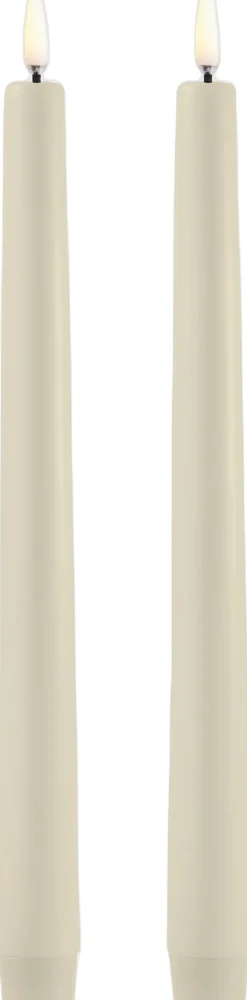 LED taper candle, Oyster Grey, Smooth, 2-pack, 2,3x25 cm