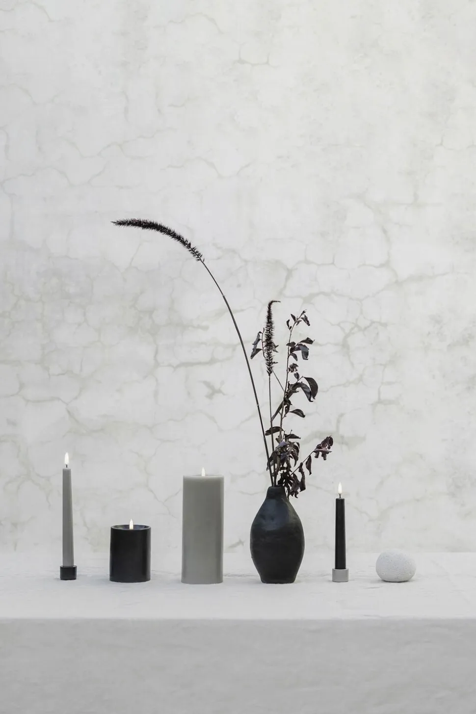 LED taper candle, Sandstone, Smooth, 2-pack, 2,3x20,5 cm