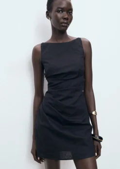 Linen cotton blend draped dress