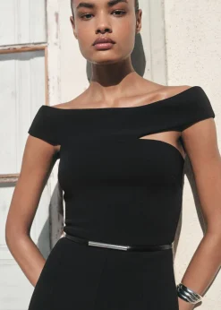 Long jumpsuit with asymmetrical nec