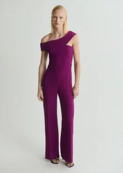 Long jumpsuit with asymmetrical nec