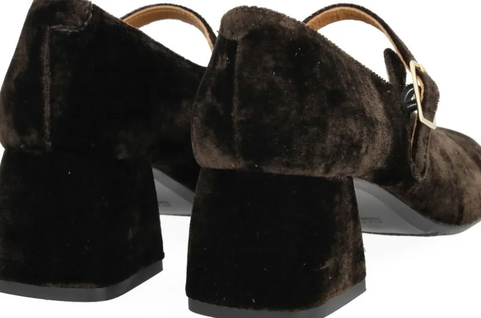 Mary Jane i blød velour med skulptu