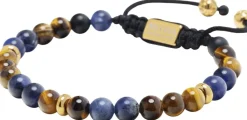 Men's Beaded Bracelet with Dumortierite, Brown Tiger Eye and