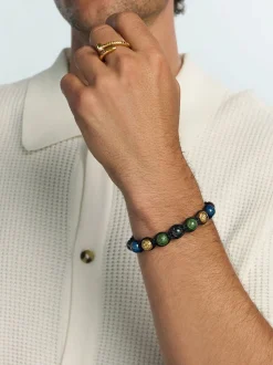 Men's Beaded Bracelet with Multicolored Ceramic & Gold Balls