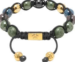 Men's Beaded Bracelet with Multicolored Ceramic & Gold Balls