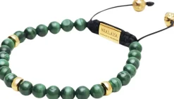 Men's Beaded Bracelet with Malachite and Gold Plating