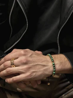 Men's Beaded Bracelet with Malachite and Gold Plating