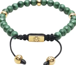 Men's Beaded Bracelet with Malachite and Gold Plating
