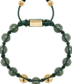 Men's Beaded Bracelet with Matte Green, Glossy Green Ceramic & Silver